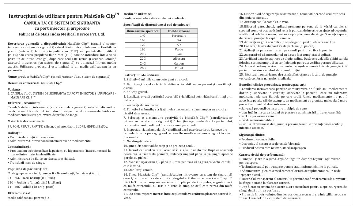 Maissafe Clip – IFU – Romanian Language